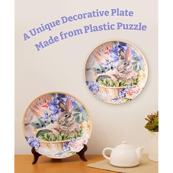 3D PUZZLE PLATE 124 PIECES - EASTER BUNNY FLOWERS DECORATIVE PLATE, HOME DCOR WITH PLASTIC PUZZLE PIECES [PL1009] - Image 2